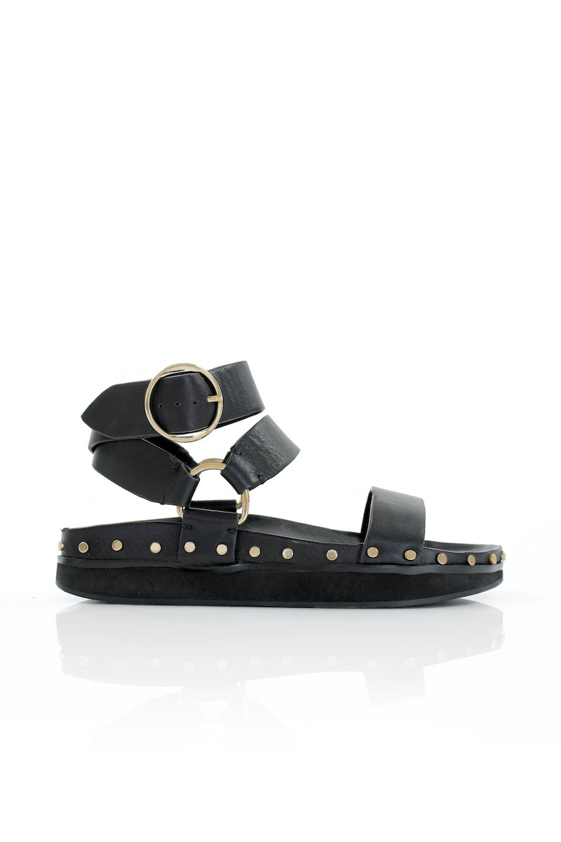 STUDDED SANDAL - BLACK/GOLD Shoes LA TRIBE 