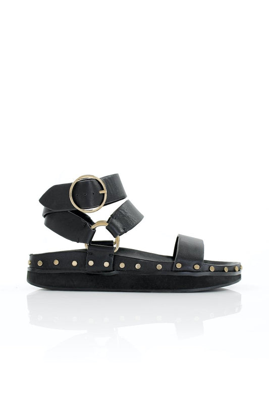 STUDDED SANDAL - BLACK/GOLD Shoes LA TRIBE 