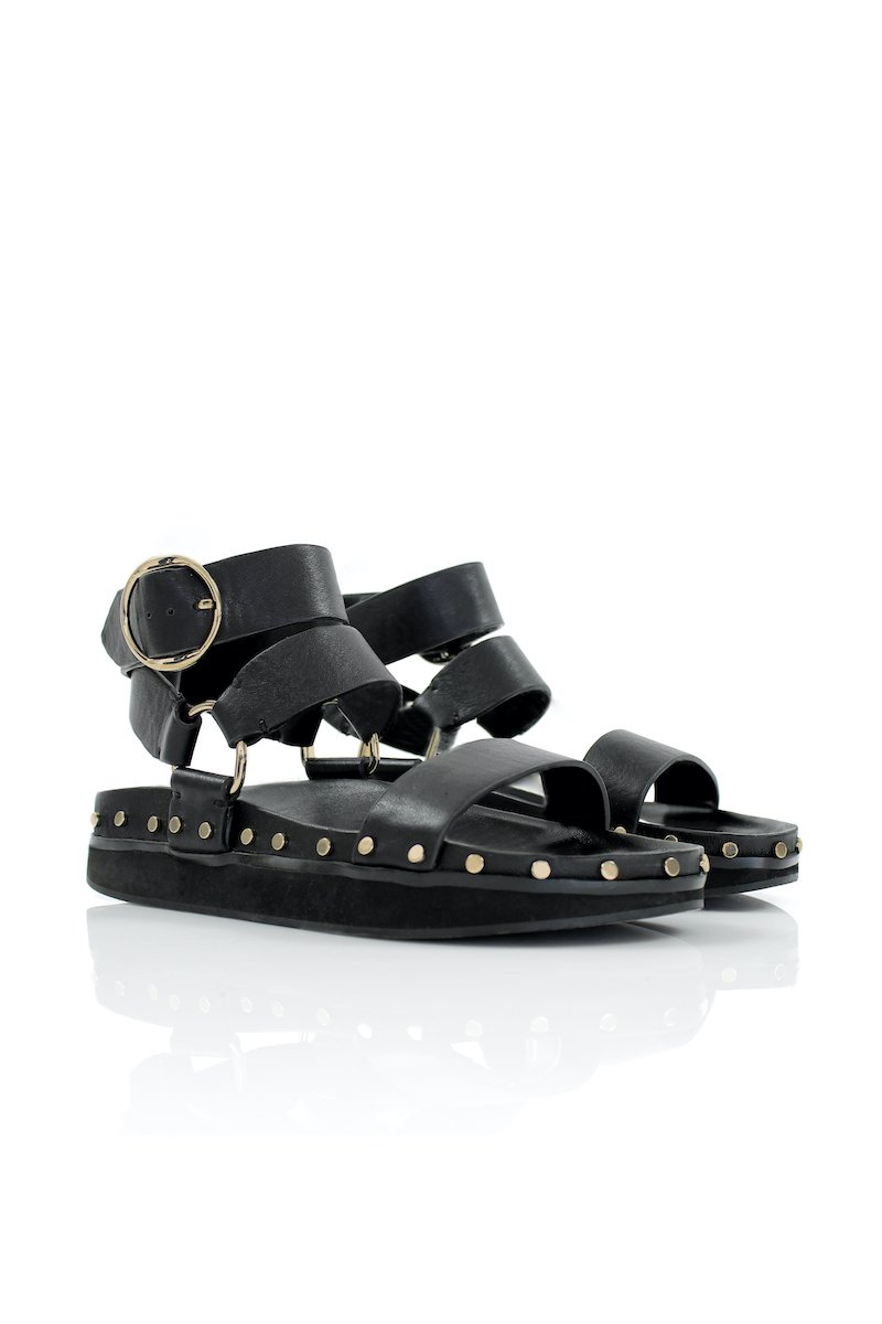 STUDDED SANDAL - BLACK/GOLD Shoes LA TRIBE 