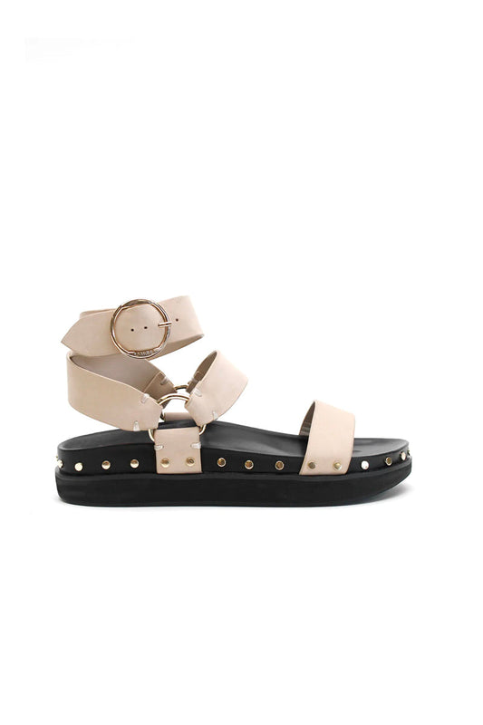 STUDDED SANDAL - SAND SUEDE NUBUCK/GOLD Shoes LA TRIBE 36 Sand Suede Nubuck Gold 