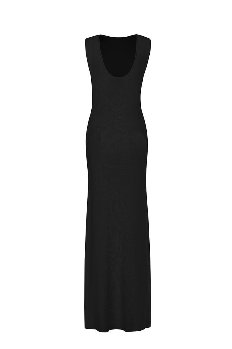 CHARLOTTE SLIT KNIT DRESS-BLACK Dress Auteur 