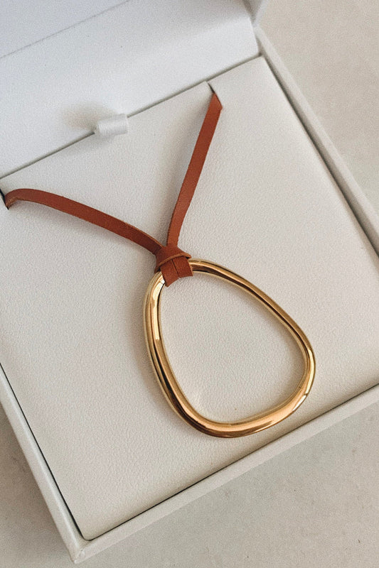 FLOW STATE NECKLACE-SMALL-GOLD-TAN LEATHER STRAP Jewellery Holly Ryan 